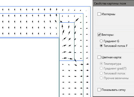 векторная картина теплового поля в ELCUT